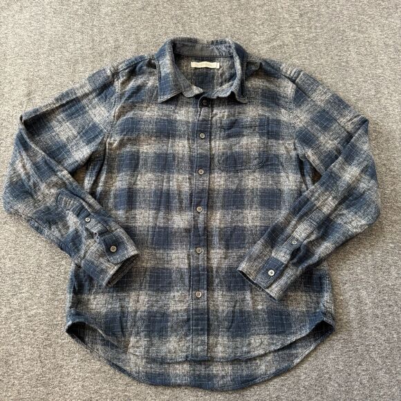 Outerknown Jaspe Transitional Flannel Shirt Men’s Small Blue Grey Plaid Organic - Picture 2 of 9